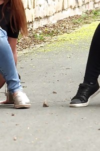 Smashing Amateurs Piss Together On A Path In City