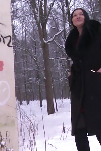 Suburb Peeing In The Snow For Dark Haired Dasha