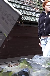 Ginger Beautiful Pisses Outside On The Ground