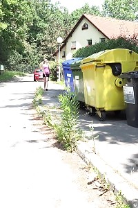 European Princess Pisses Next To Recycling Bins