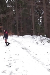 Breathtaking Brunette Queen Pisses In The Snow