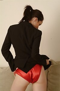 Annabella Is Wet And Almost Nude Wearing Only Her Red Satin Panties