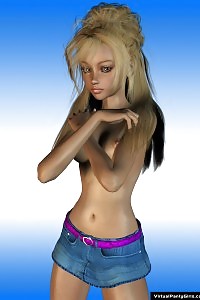 Seductive Virtual Blond Beauty In Her Short Miniskirt
