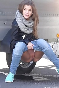 Outstanding European Squats By A Trailer To Pee