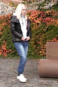 European Darling Squats To Pee While Outside